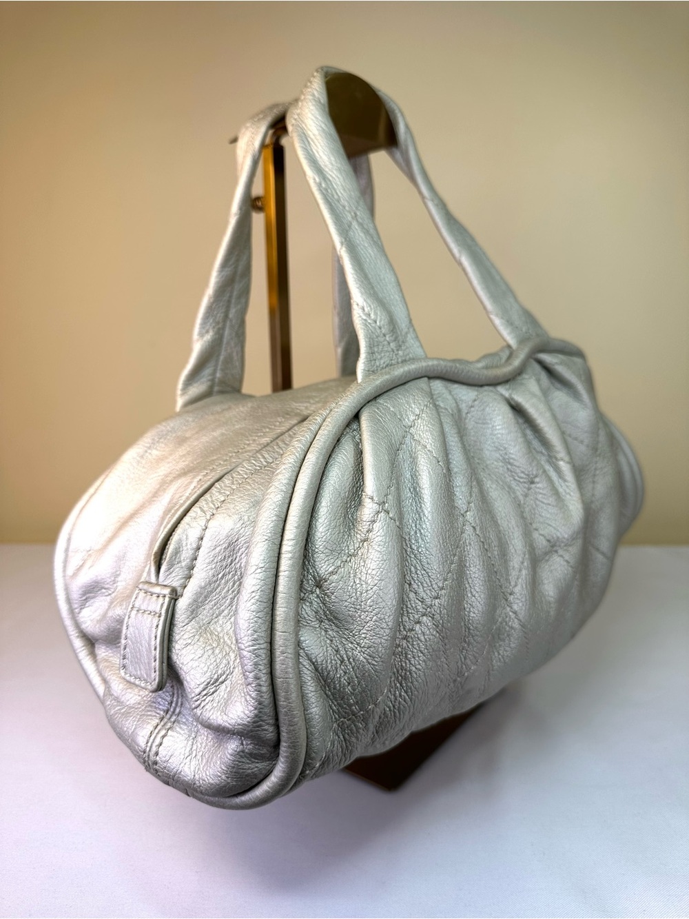 CHANEL Le Marais Quilted Metallic Champagne Leather #10 2005-6 France COA - Picture 5 of 15